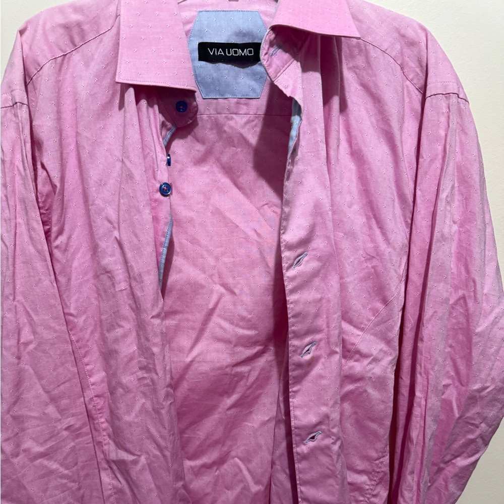 VIA UOMO long sleeve button down dress shirt pink
